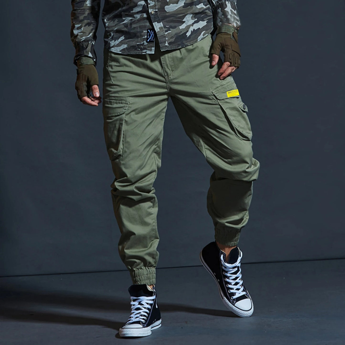 Men'S Cargo Pants Bottoms Popular Multi Pockets Loose-Fitting Ankle Tied Trousers Pants Streetwear Zipper Jogger Pants Outwear