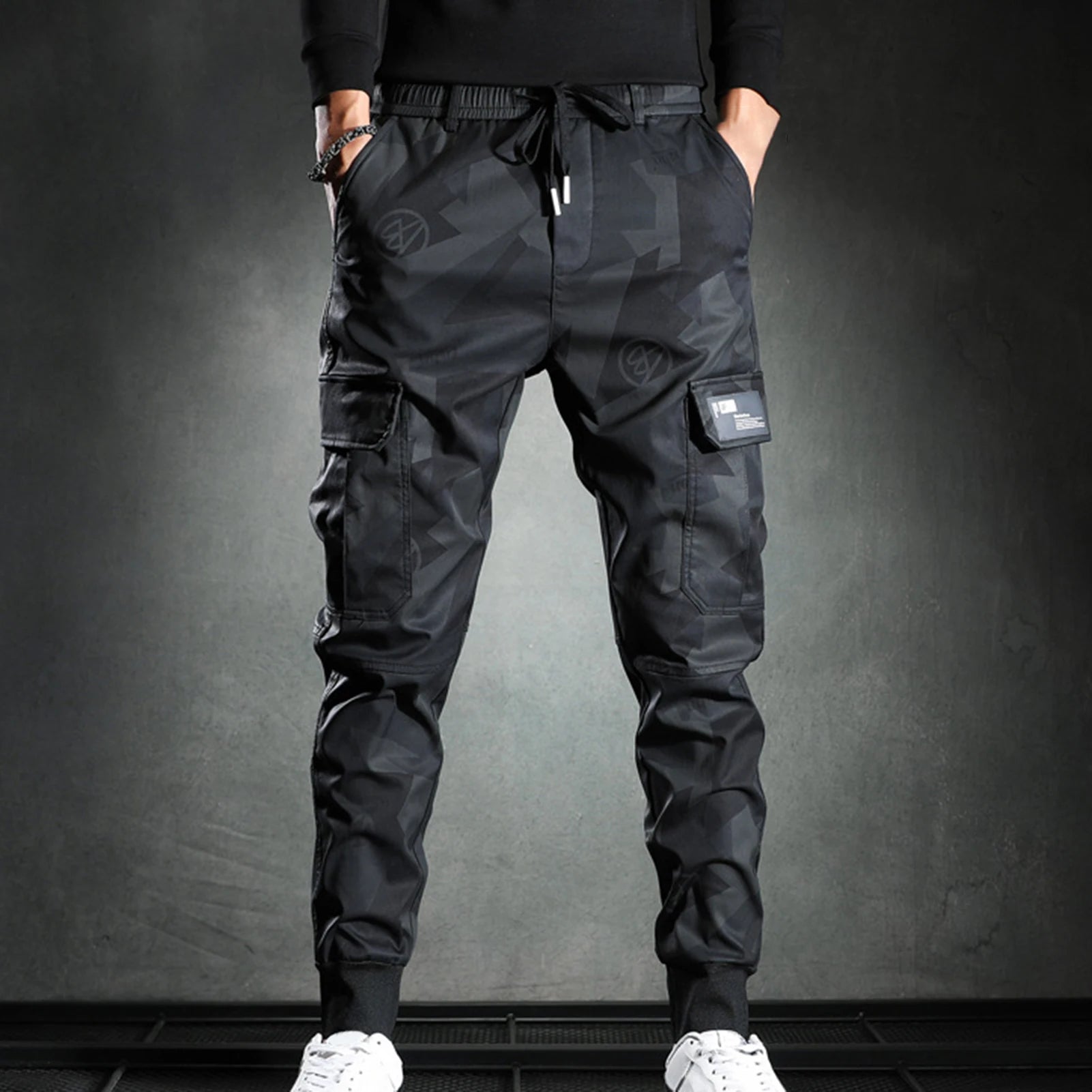 Men'S Cargo Pants Bottoms Popular Multi Pockets Loose-Fitting Ankle Tied Trousers Pants Streetwear Zipper Jogger Pants Outwear